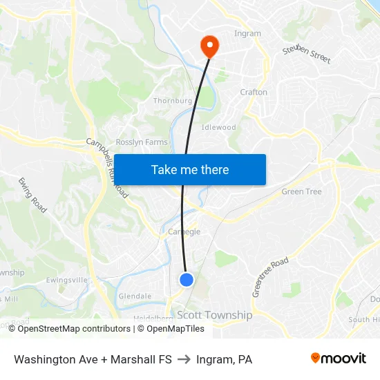 Washington Ave + Marshall FS to Ingram, PA map