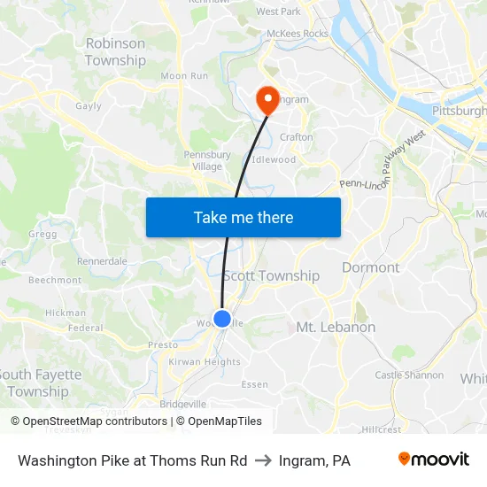 Washington Pike at Thoms Run Rd to Ingram, PA map