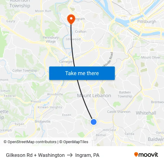 Gilkeson Rd + Washington to Ingram, PA map