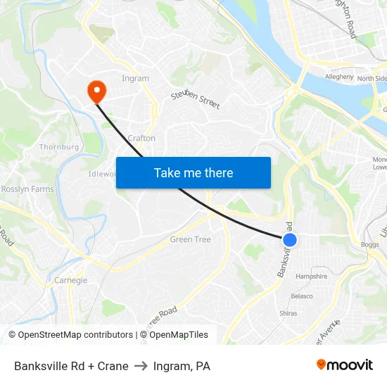 Banksville Rd + Crane to Ingram, PA map