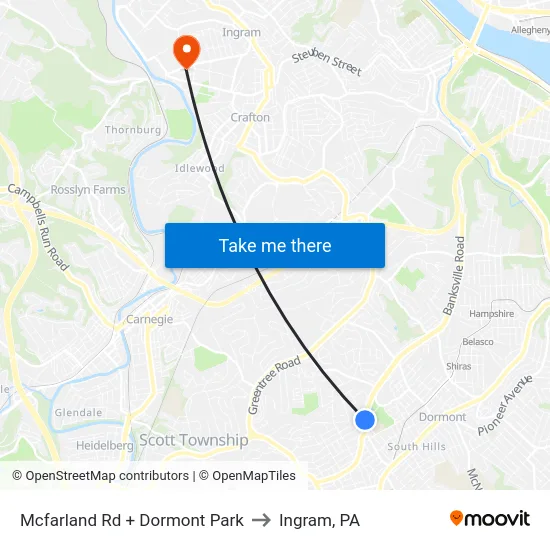 Mcfarland Rd + Dormont Park to Ingram, PA map