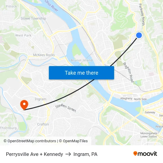 Perrysville Ave + Kennedy to Ingram, PA map