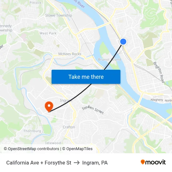 California Ave + Forsythe St to Ingram, PA map