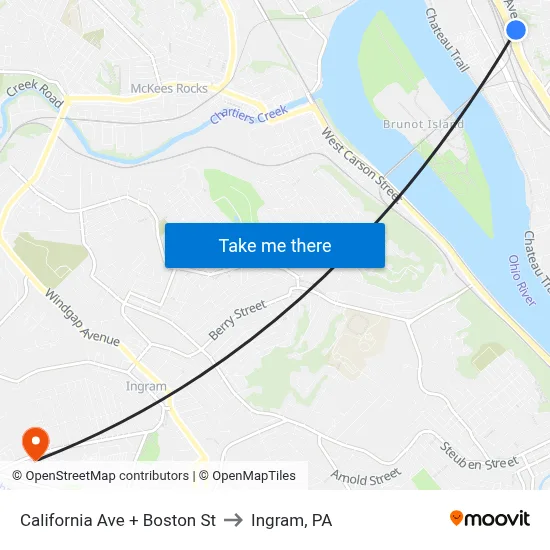 California Ave + Boston St to Ingram, PA map
