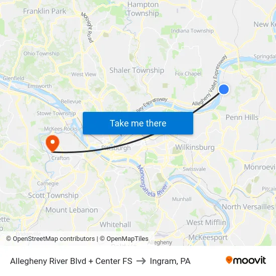 Allegheny River Blvd + Center FS to Ingram, PA map