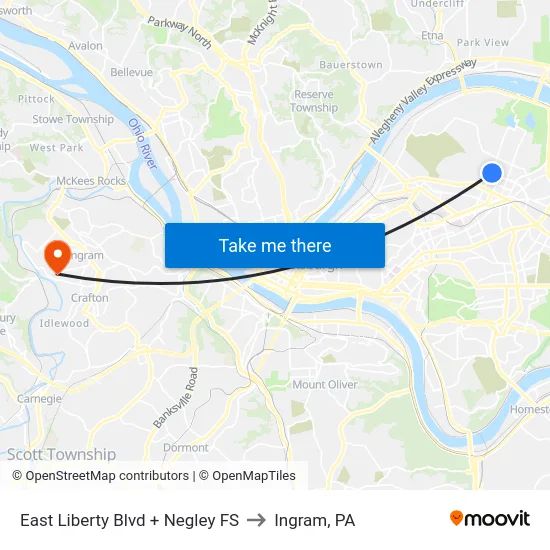 East Liberty Blvd + Negley FS to Ingram, PA map