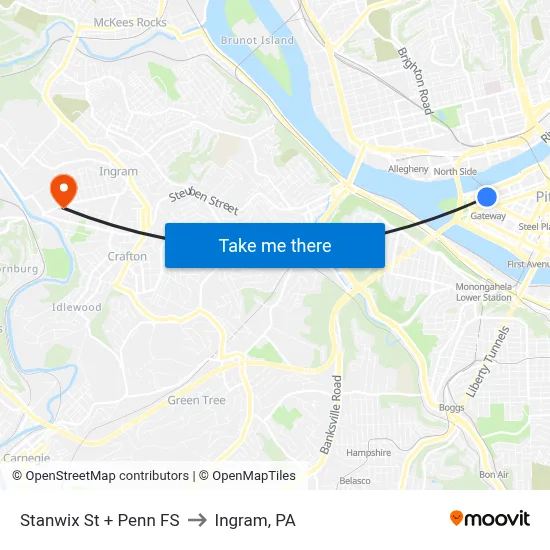 Stanwix St + Penn FS to Ingram, PA map