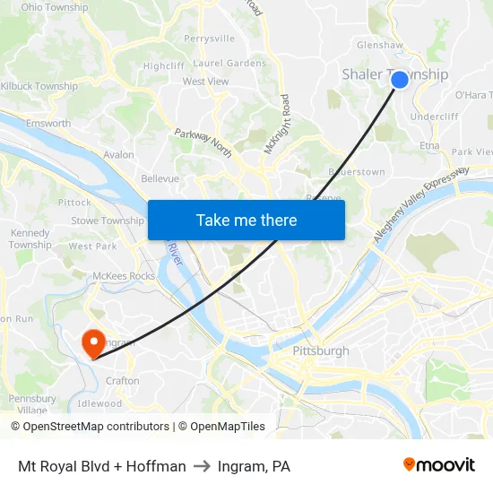 Mt Royal Blvd + Hoffman to Ingram, PA map