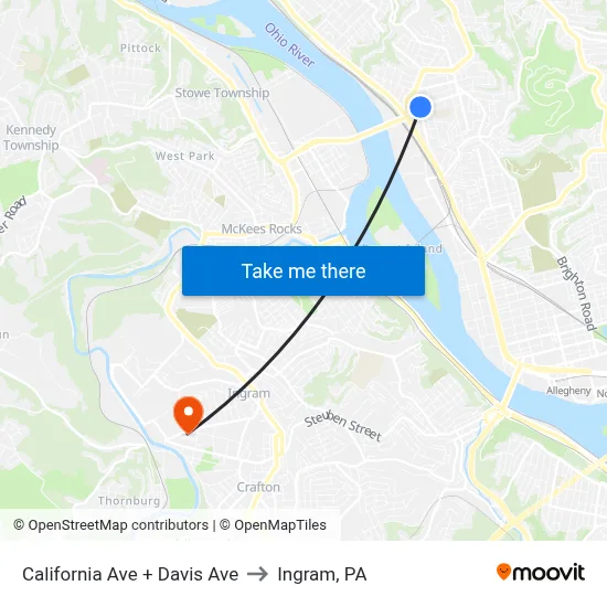 California Ave + Davis Ave to Ingram, PA map