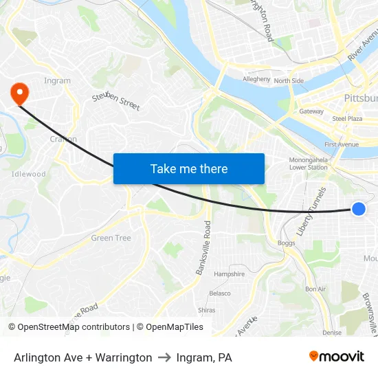 Arlington Ave + Warrington to Ingram, PA map