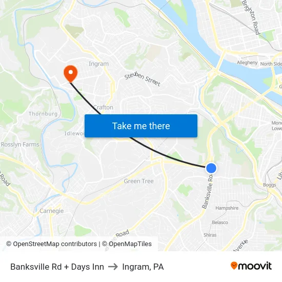 Banksville Rd + Days Inn to Ingram, PA map