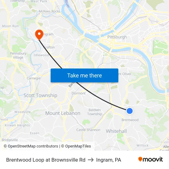Brentwood Loop at Brownsville Rd to Ingram, PA map