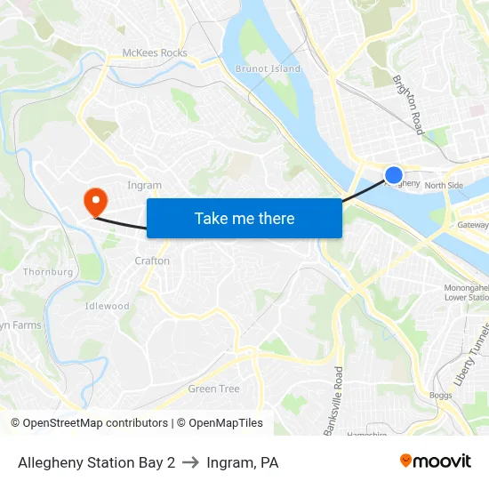 Allegheny Station Bay 2 to Ingram, PA map