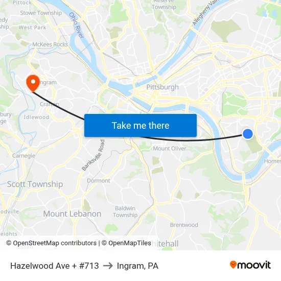 Hazelwood Ave + #713 to Ingram, PA map