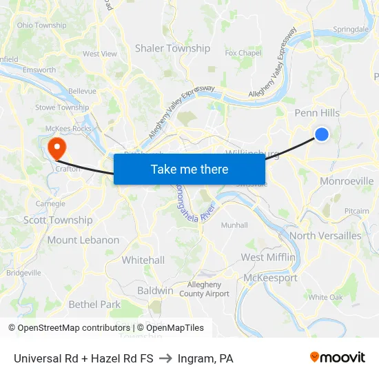 Universal Rd + Hazel Rd FS to Ingram, PA map