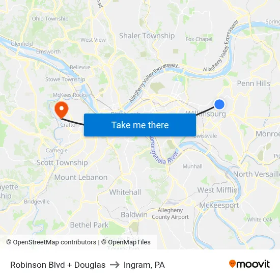 Robinson Blvd + Douglas to Ingram, PA map