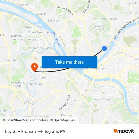 Ley St + Froman to Ingram, PA map