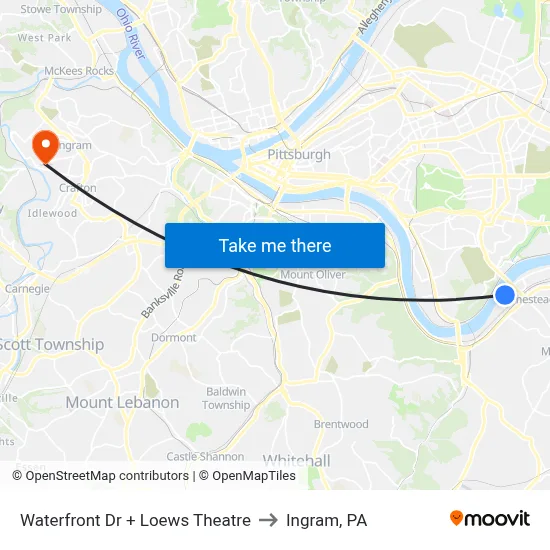 Waterfront Dr + Loews Theatre to Ingram, PA map