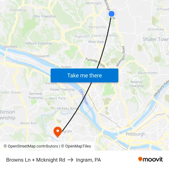 Browns Ln + Mcknight Rd to Ingram, PA map
