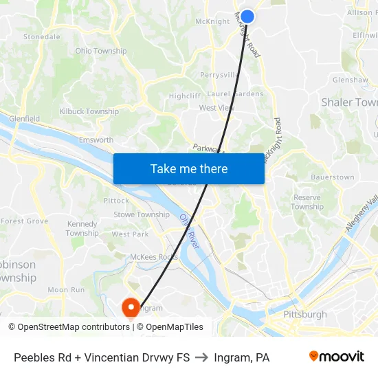 Peebles Rd + Vincentian Drvwy FS to Ingram, PA map