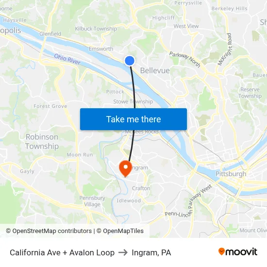 California Ave + Avalon Loop to Ingram, PA map
