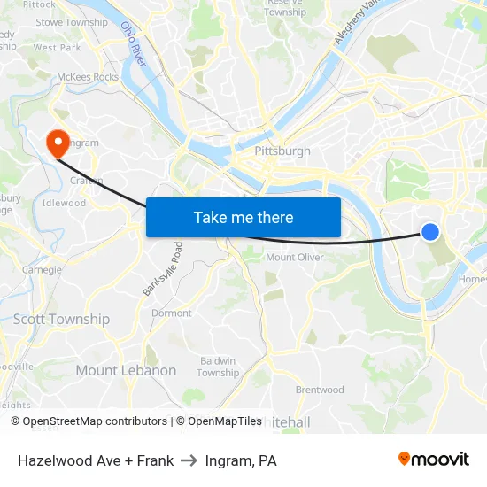 Hazelwood Ave + Frank to Ingram, PA map