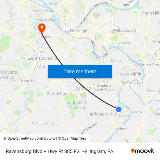 Ravensburg Blvd + Hwy Rt 885 FS to Ingram, PA map
