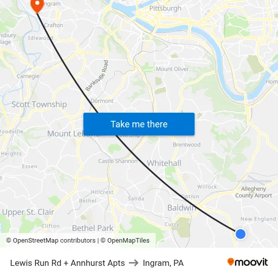 Lewis Run Rd + Annhurst Apts to Ingram, PA map