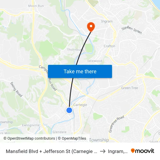 Mansfield Blvd + Jefferson St (Carnegie Station) to Ingram, PA map