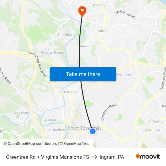 Greentree Rd + Virginia Mansions FS to Ingram, PA map