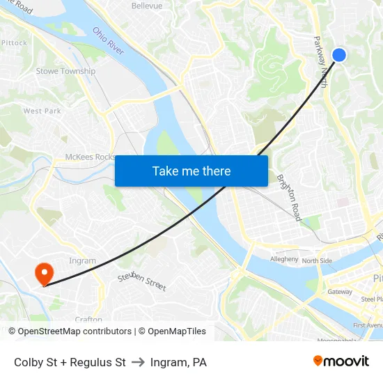 Colby St + Regulus St to Ingram, PA map