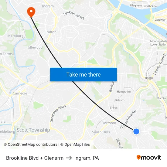 Brookline Blvd + Glenarm to Ingram, PA map