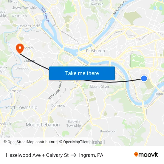 Hazelwood Ave + Calvary St to Ingram, PA map