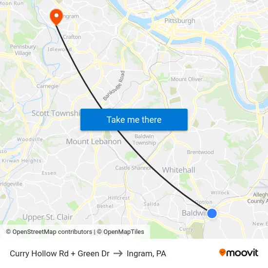 Curry Hollow Rd + Green Dr to Ingram, PA map