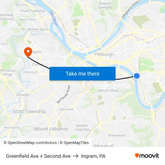 Greenfield Ave + Second Ave to Ingram, PA map