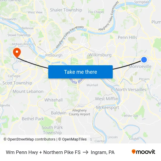 Wm Penn Hwy + Northern Pike FS to Ingram, PA map