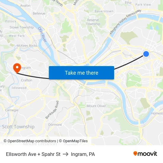 Ellsworth Ave + Spahr St to Ingram, PA map