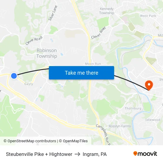 Steubenville Pike + Hightower to Ingram, PA map