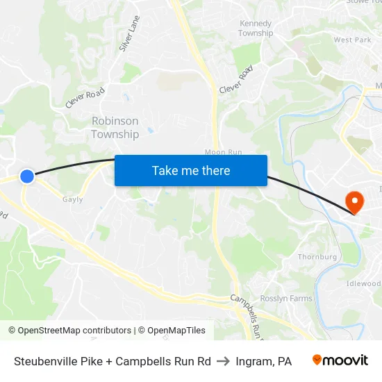 Steubenville Pike + Campbells Run Rd to Ingram, PA map