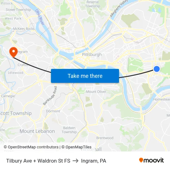 Tilbury Ave + Waldron St FS to Ingram, PA map