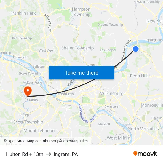 Hulton Rd + 13th to Ingram, PA map