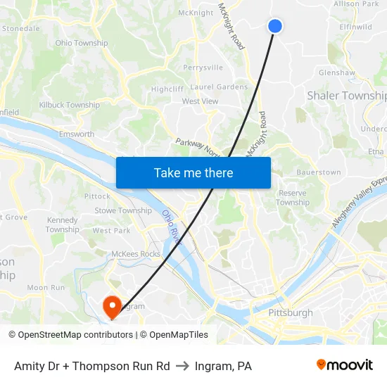 Amity Dr + Thompson Run Rd to Ingram, PA map