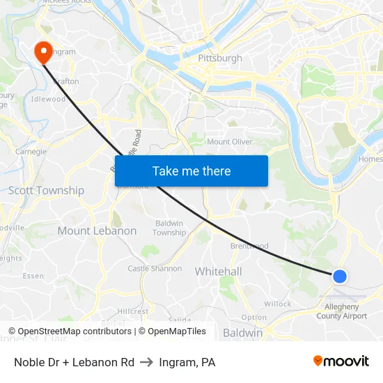 Noble Dr + Lebanon Rd to Ingram, PA map
