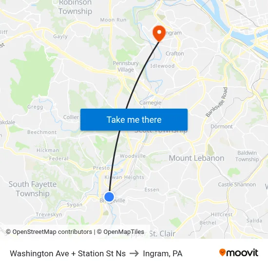 Washington Ave + Station St Ns to Ingram, PA map