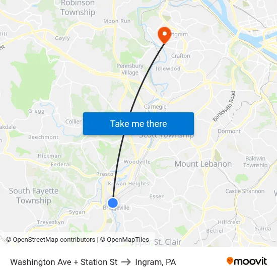 Washington Ave + Station St to Ingram, PA map