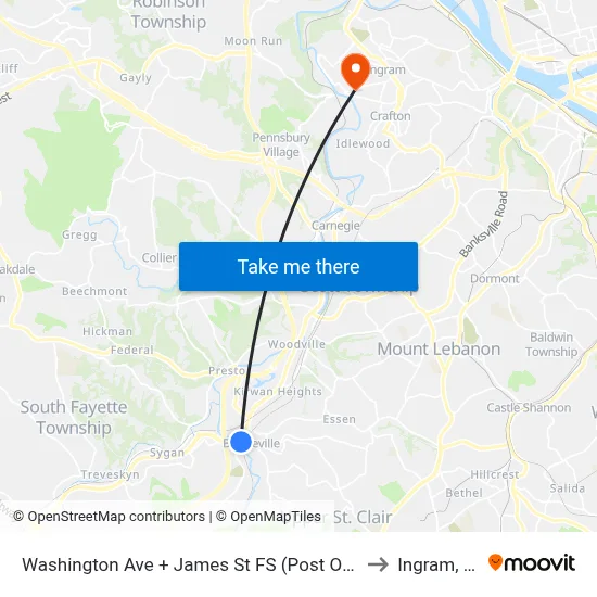 Washington Ave + James St FS (Post Office) to Ingram, PA map