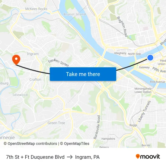 7th St + Ft Duquesne Blvd to Ingram, PA map
