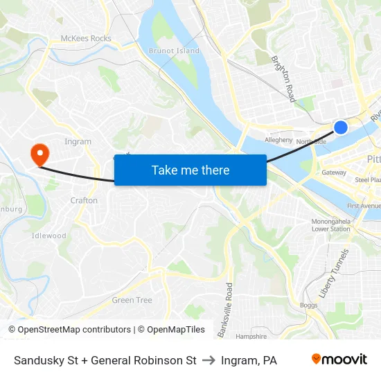 Sandusky St + General Robinson St to Ingram, PA map