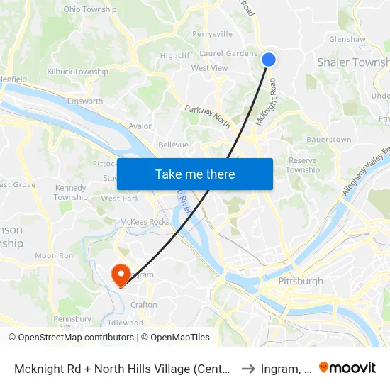 Mcknight Rd + North Hills Village (Center Ent) to Ingram, PA map