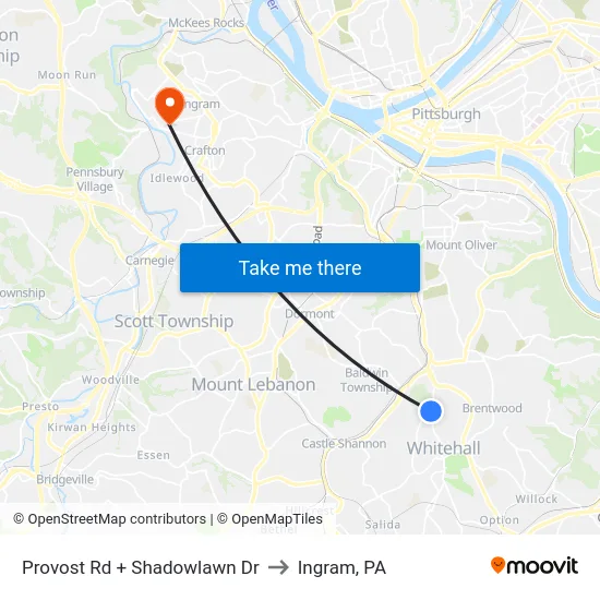 Provost Rd + Shadowlawn Dr to Ingram, PA map
